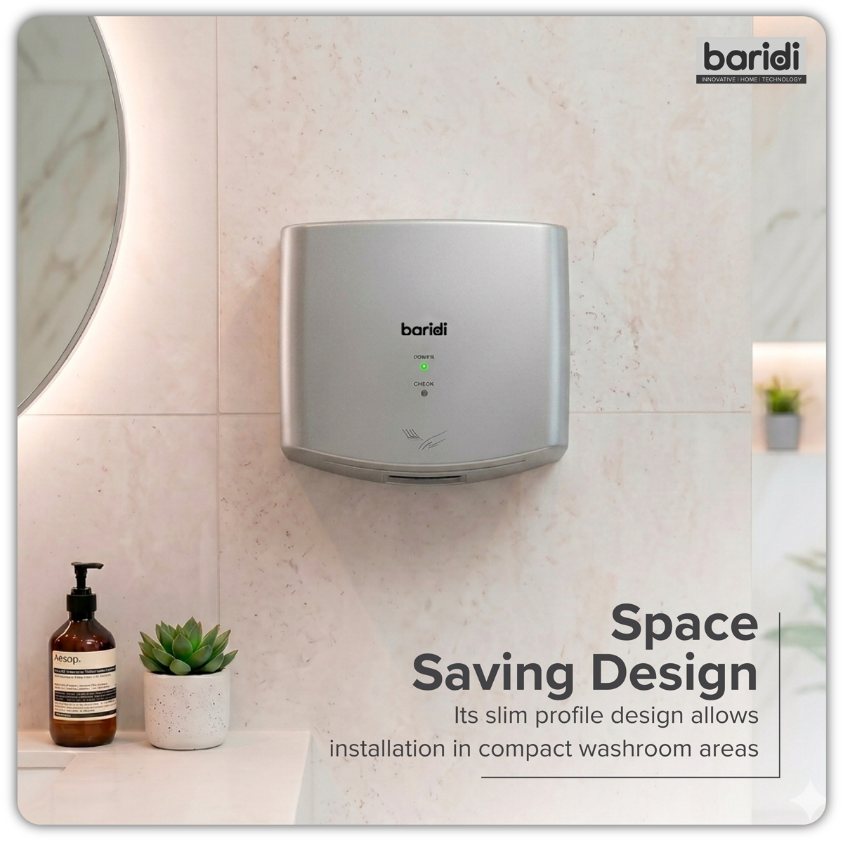 Baridi DH379 Baridi High Speed Hand Dryer with Auto-Sensor 1400-1650W - Silver