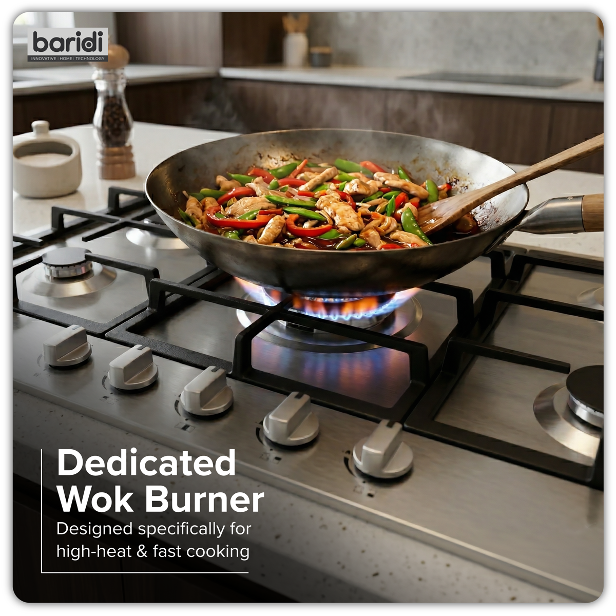 Baridi DH382 Baridi 90cm Gas Hob Stainless Steel with 5 Burners, Cast Iron Supports & Auto Ignition 11kW