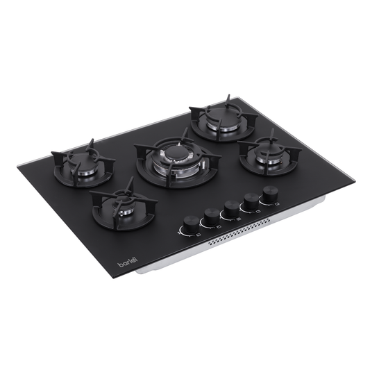Baridi DH384 Baridi 70cm Gas Hob Matt Black with 5 Burners, Cast Iron Supports & Auto Ignition 10.4kW