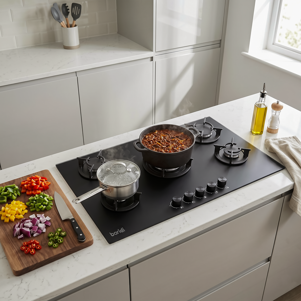 Baridi DH385 Baridi 90cm Gas Hob Matt Black 5 Burners Cast Iron Supports & Auto Ignition 10.4kW