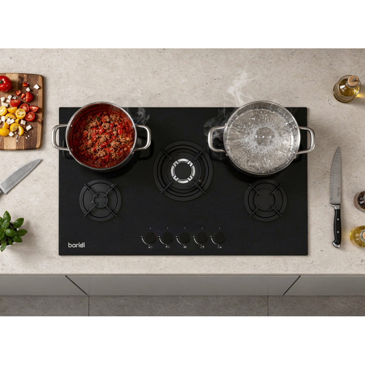Baridi DH385 Baridi 90cm Gas Hob Matt Black 5 Burners Cast Iron Supports & Auto Ignition 10.4kW