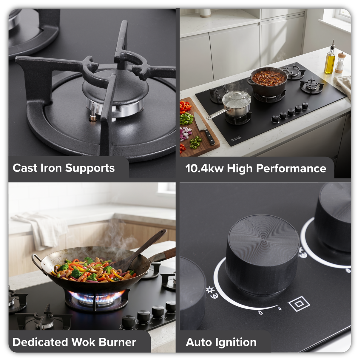 Baridi DH385 Baridi 90cm Gas Hob Matt Black 5 Burners Cast Iron Supports & Auto Ignition 10.4kW