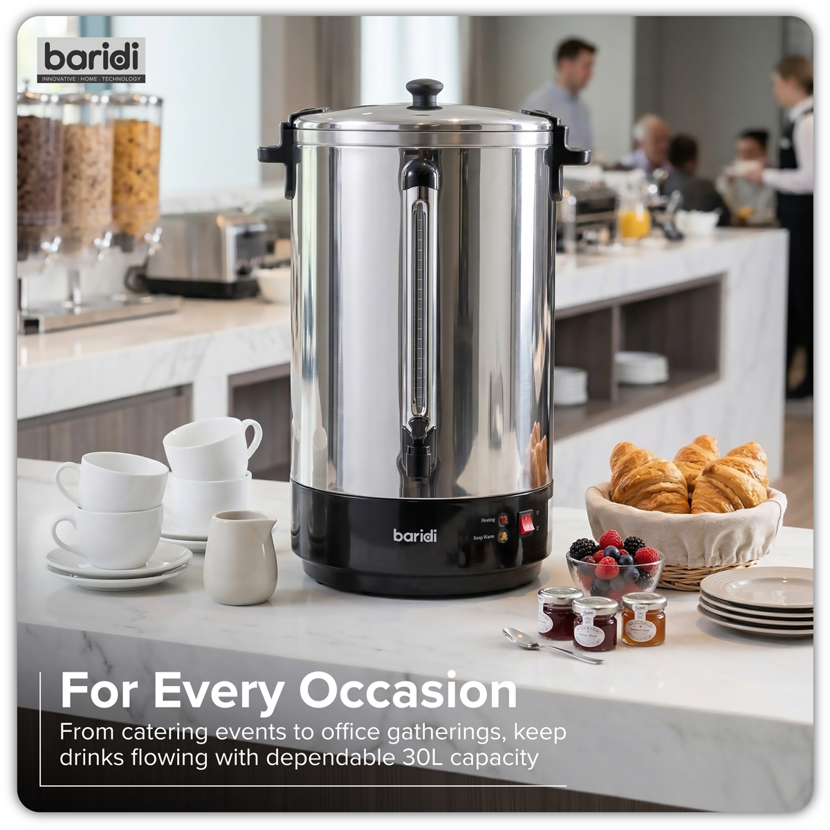 Baridi DH388 Baridi Hot Water Boiler, Tea Urn 30L Capacity - Stainless Steel