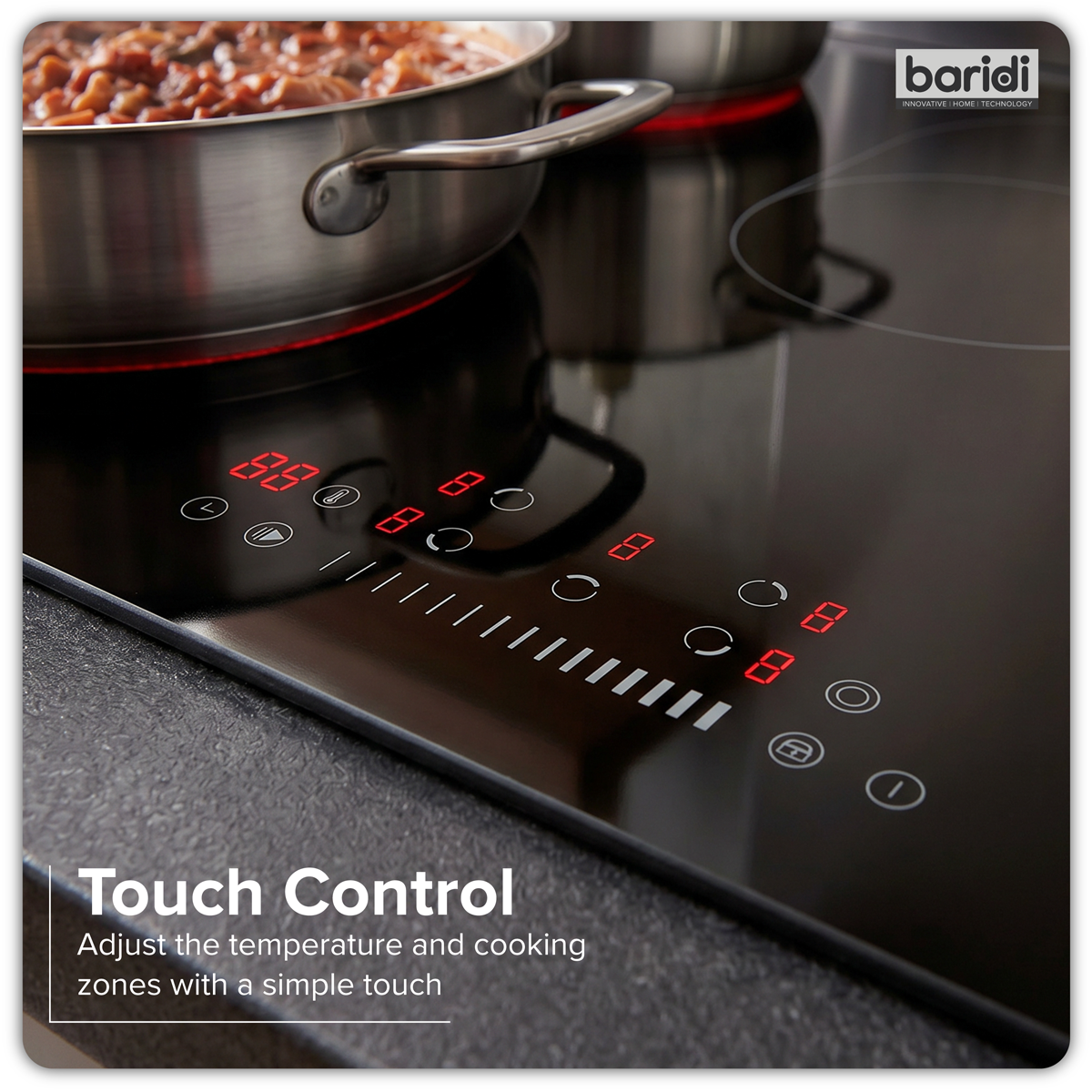 Baridi DH389 Baridi Integrated Ceramic Hob with 5 Cooking Zones 90cm - Black Glass