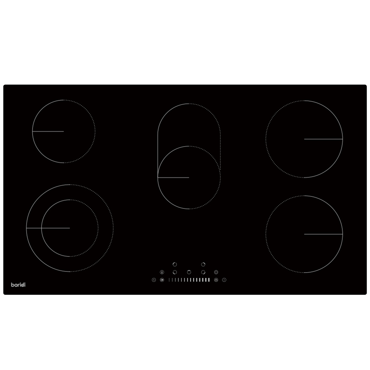 Baridi DH389 Baridi Integrated Ceramic Hob with 5 Cooking Zones 90cm - Black Glass