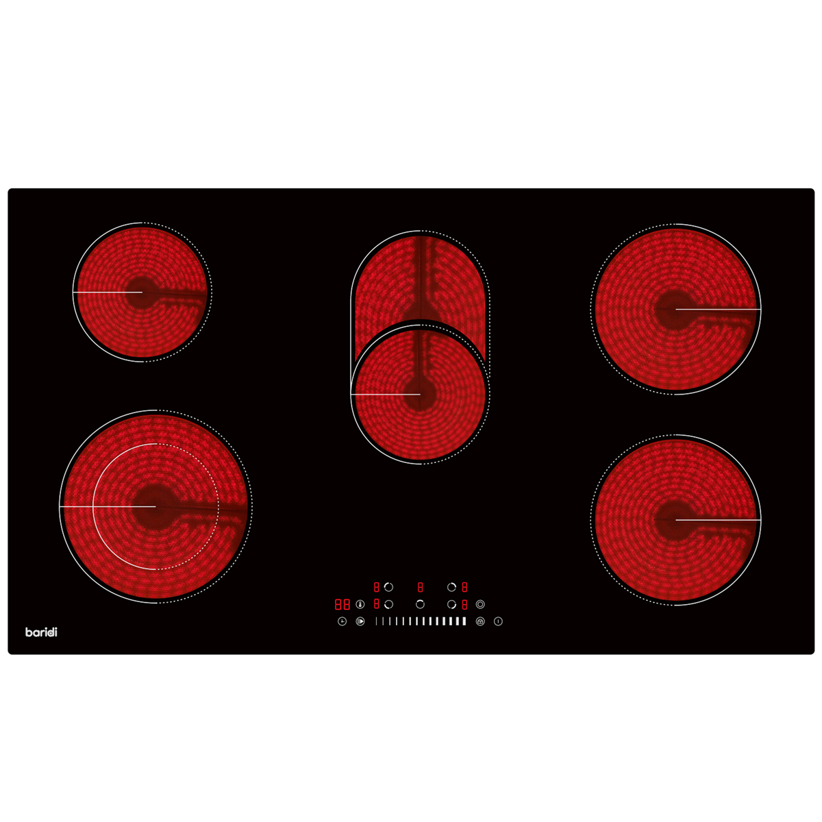 Baridi DH389 Baridi Integrated Ceramic Hob with 5 Cooking Zones 90cm - Black Glass
