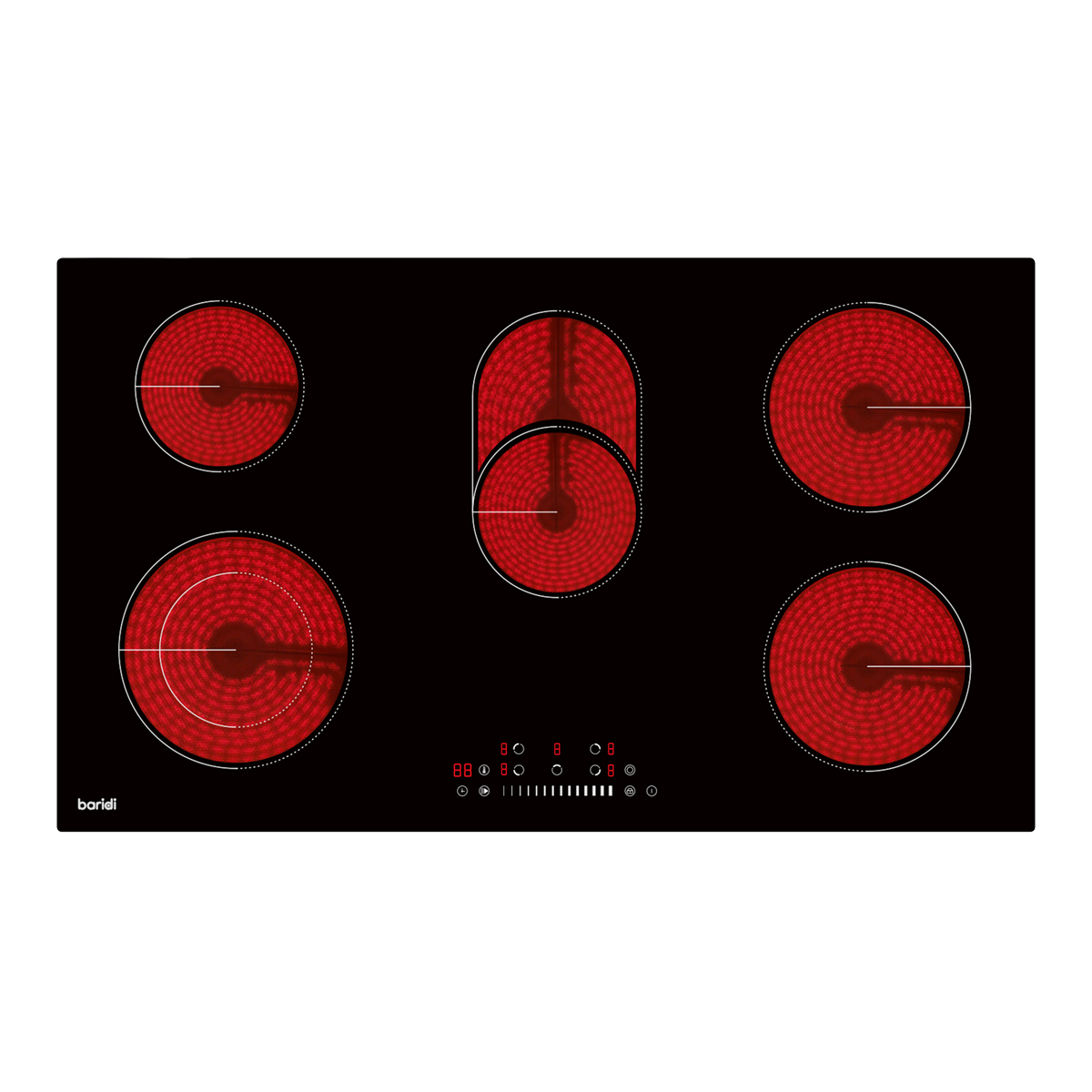 Baridi DH389 Baridi Integrated Ceramic Hob with 5 Cooking Zones 90cm - Black Glass