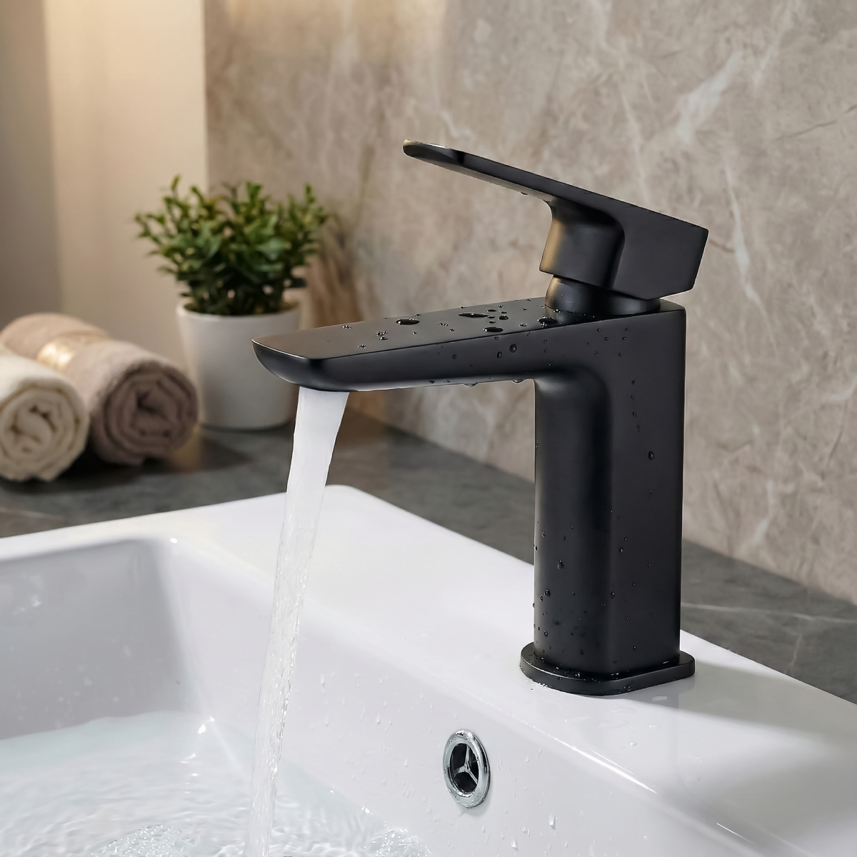 Baridi DH393 Baridi Basin Mixer Tap with Clicker Waste - Matt Black