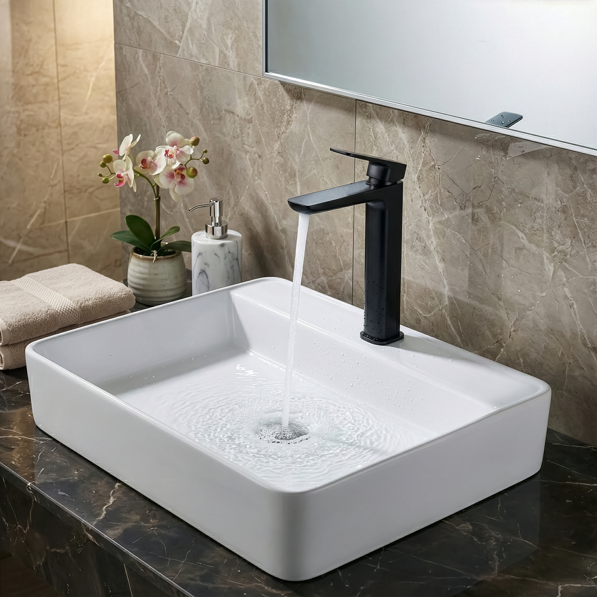 Baridi DH395 Baridi High Basin Mixer Tap with Clicker Waste - Matt Black
