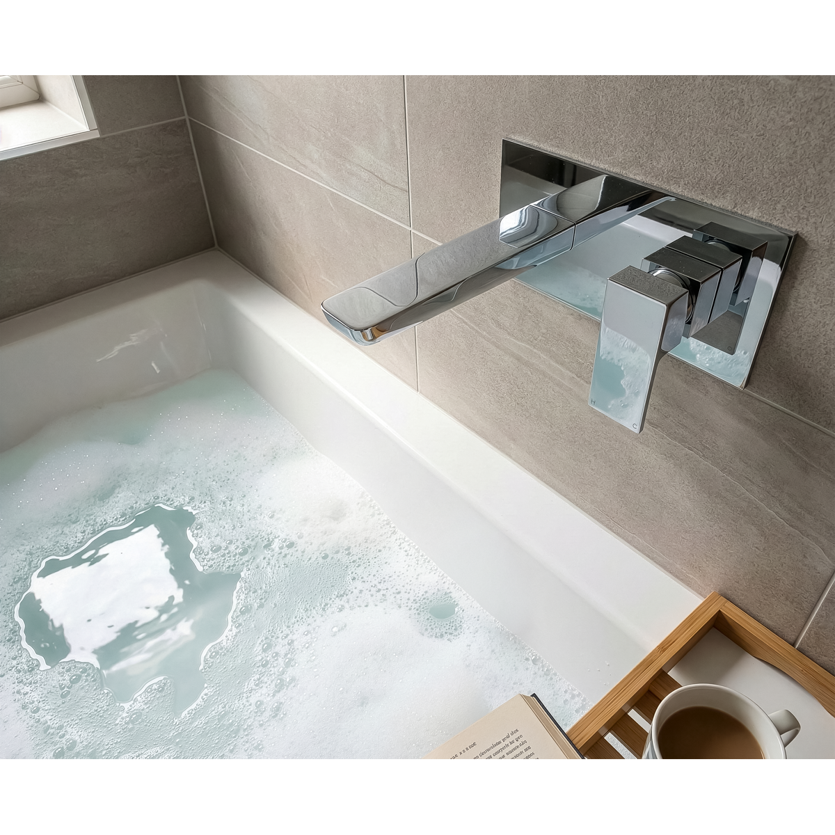 Baridi DH396 Baridi Wall Mounting Basin Mixer Tap, Square - Chrome