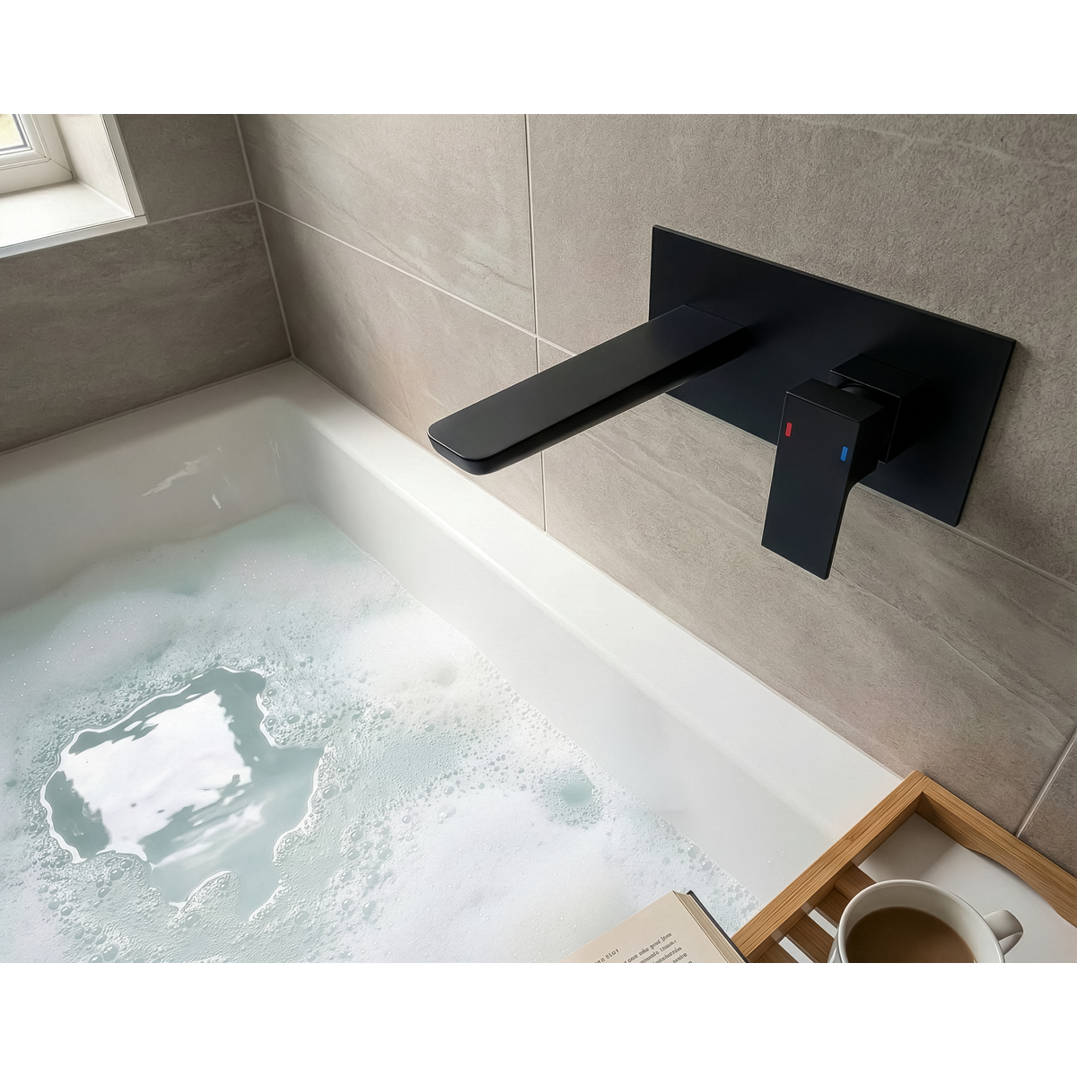 Baridi DH397 Baridi Wall Mounting Basin Mixer Tap, Square - Matt Black