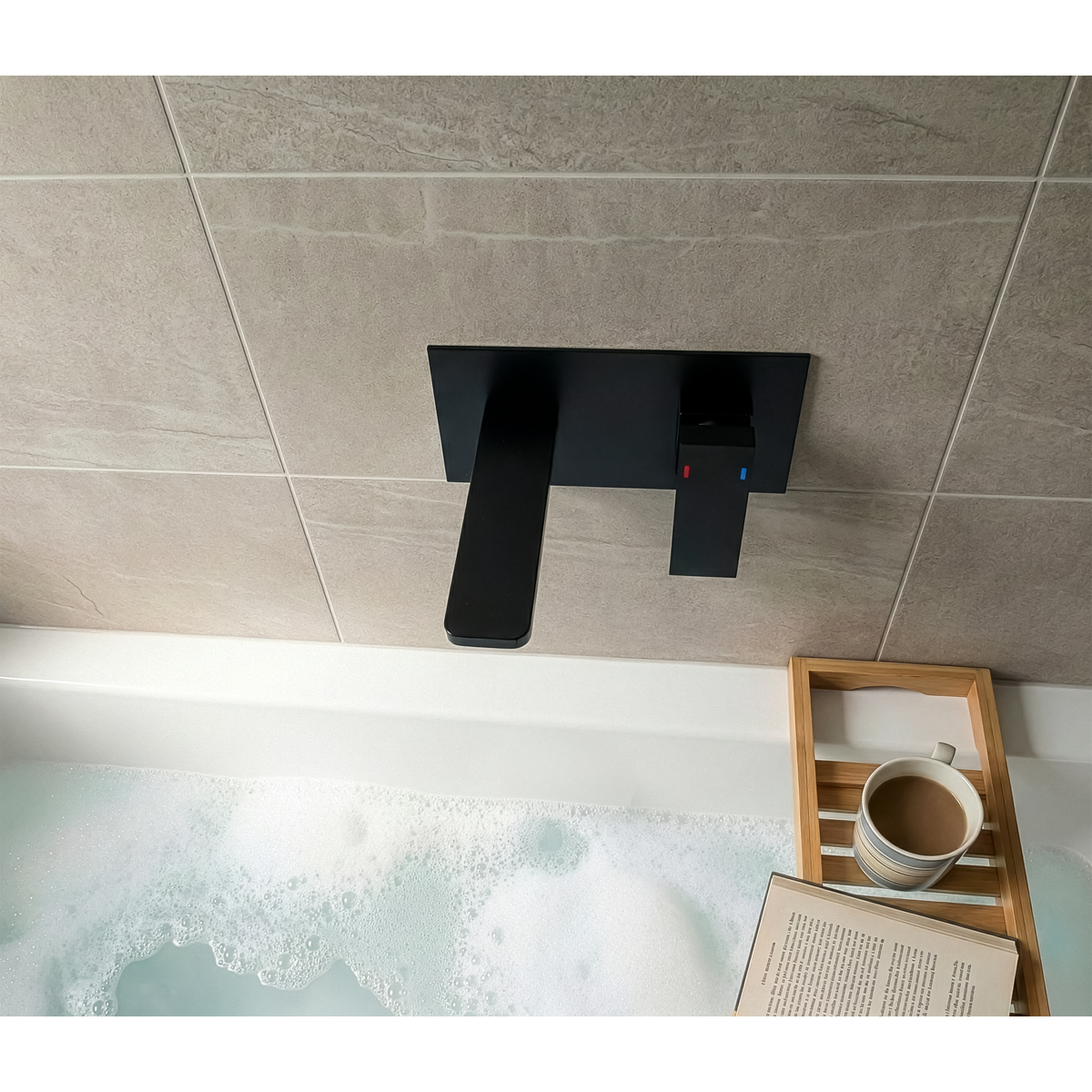 Baridi DH397 Baridi Wall Mounting Basin Mixer Tap, Square - Matt Black