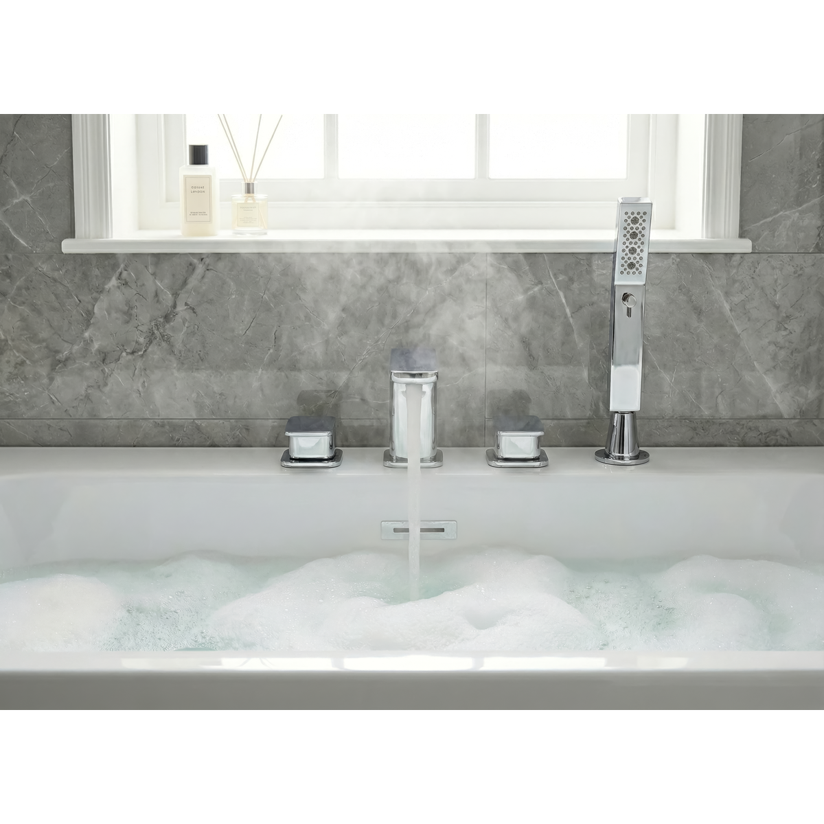 Baridi DH398 Baridi Bath Mounting 4-Hole Mixer Tap with Shower Head - Chrome