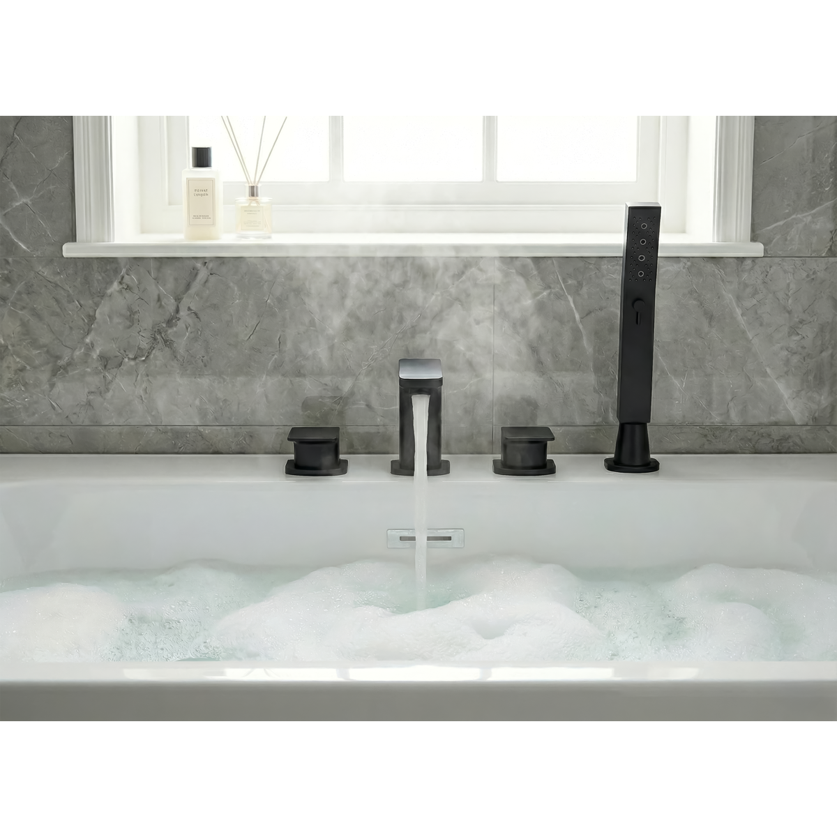 Baridi DH399 Baridi Bath Mounting 4-Hole Mixer Tap with Shower Head - Matt Black