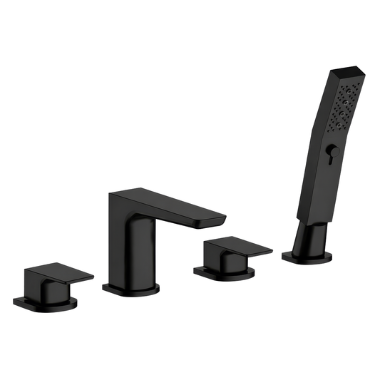 Baridi DH399 Baridi Bath Mounting 4-Hole Mixer Tap with Shower Head - Matt Black