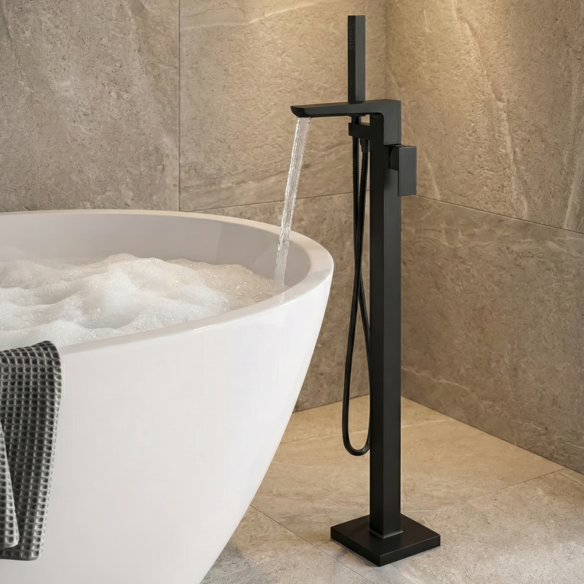 Baridi DH401 Baridi Freestanding Bath Mixer Tap with Shower - Matt Black