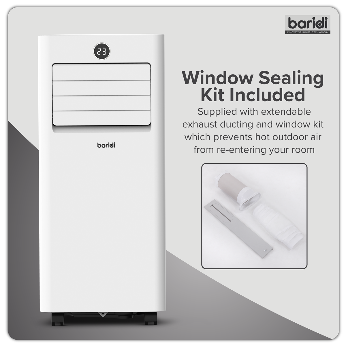 Baridi DH413 Baridi 5-in-1 Portable Air Conditioner/Dehumidifier/Air Cooler with Window Sealing Kit 7,000Btu/hr - White