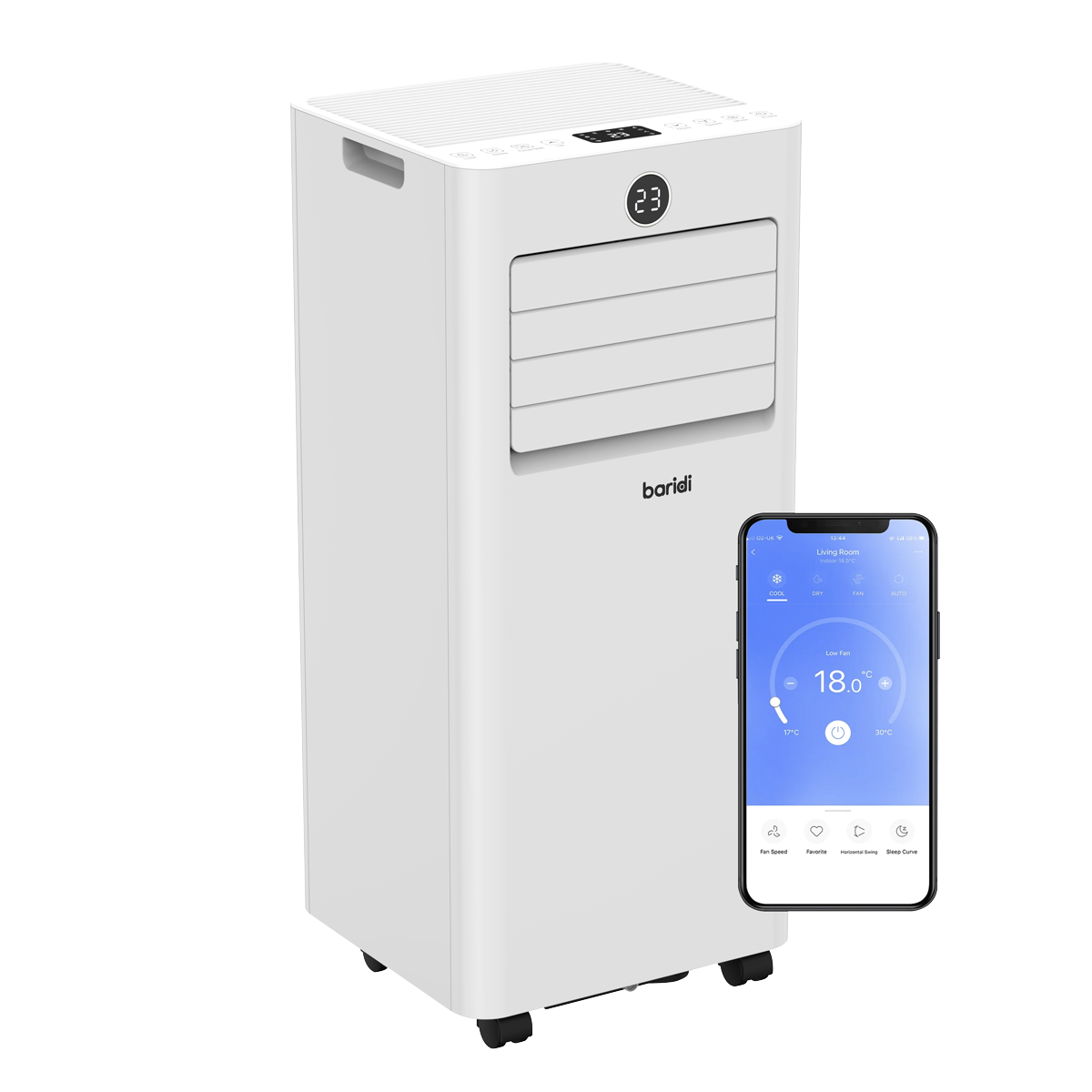Baridi DH414 Baridi 5-in-1 Portable Air Conditioner/Dehumidifier/Air Cooler with Window Sealing Kit 9,000Btu/hr - White