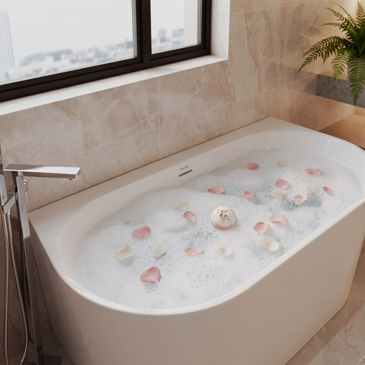 Baridi DH421 Baridi Back-to-Wall Slim Rim Bath with Overflow System 150cm – Gloss White