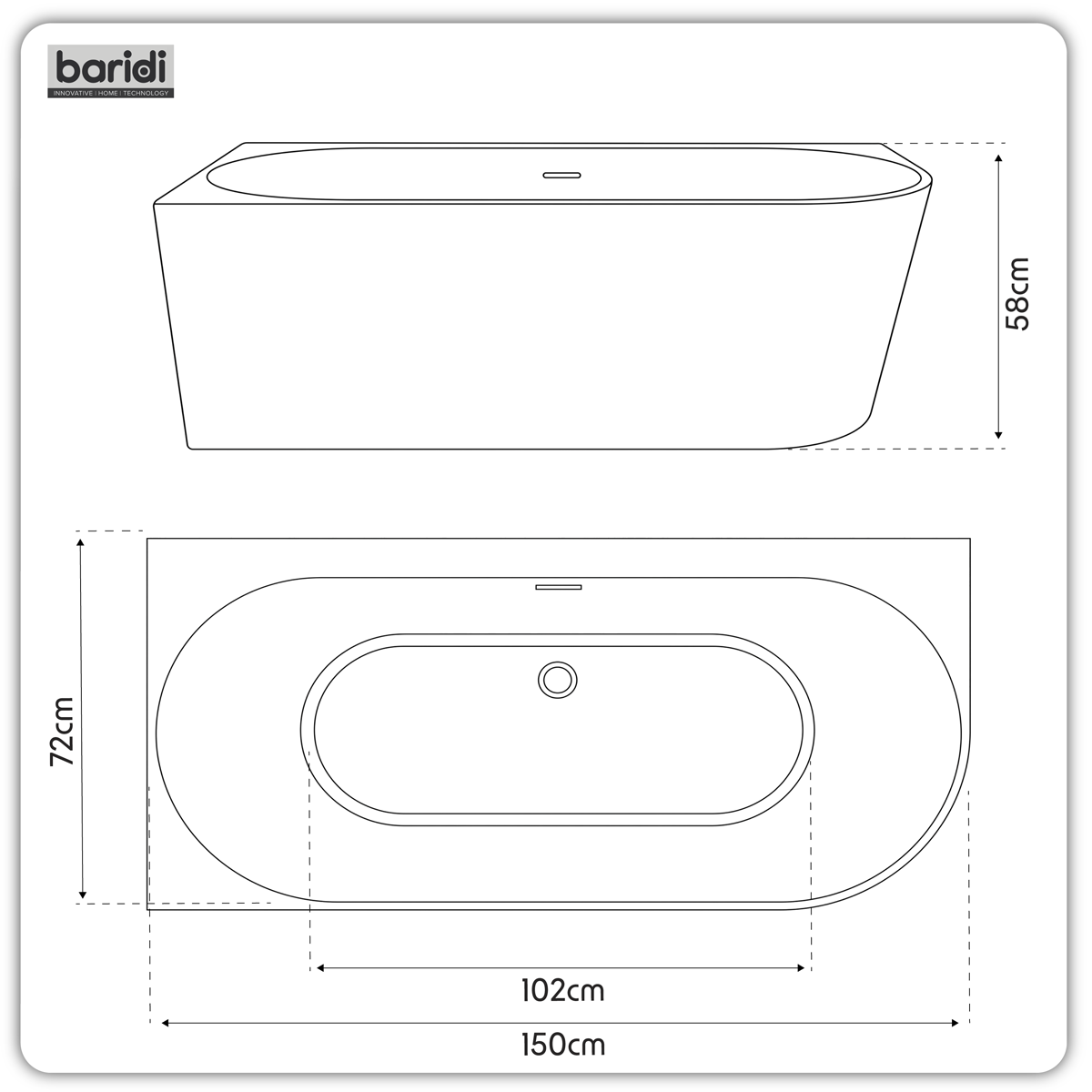 Baridi DH423 Baridi Left-Hand Corner Slim Rim Bath with Overflow System 150cm – Gloss White