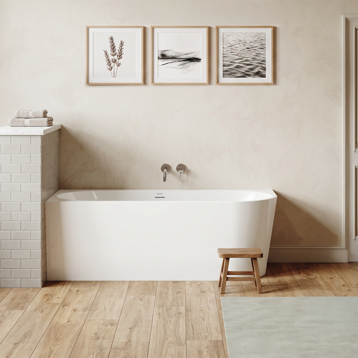 Baridi DH423 Baridi Left-Hand Corner Slim Rim Bath with Overflow System 150cm – Gloss White