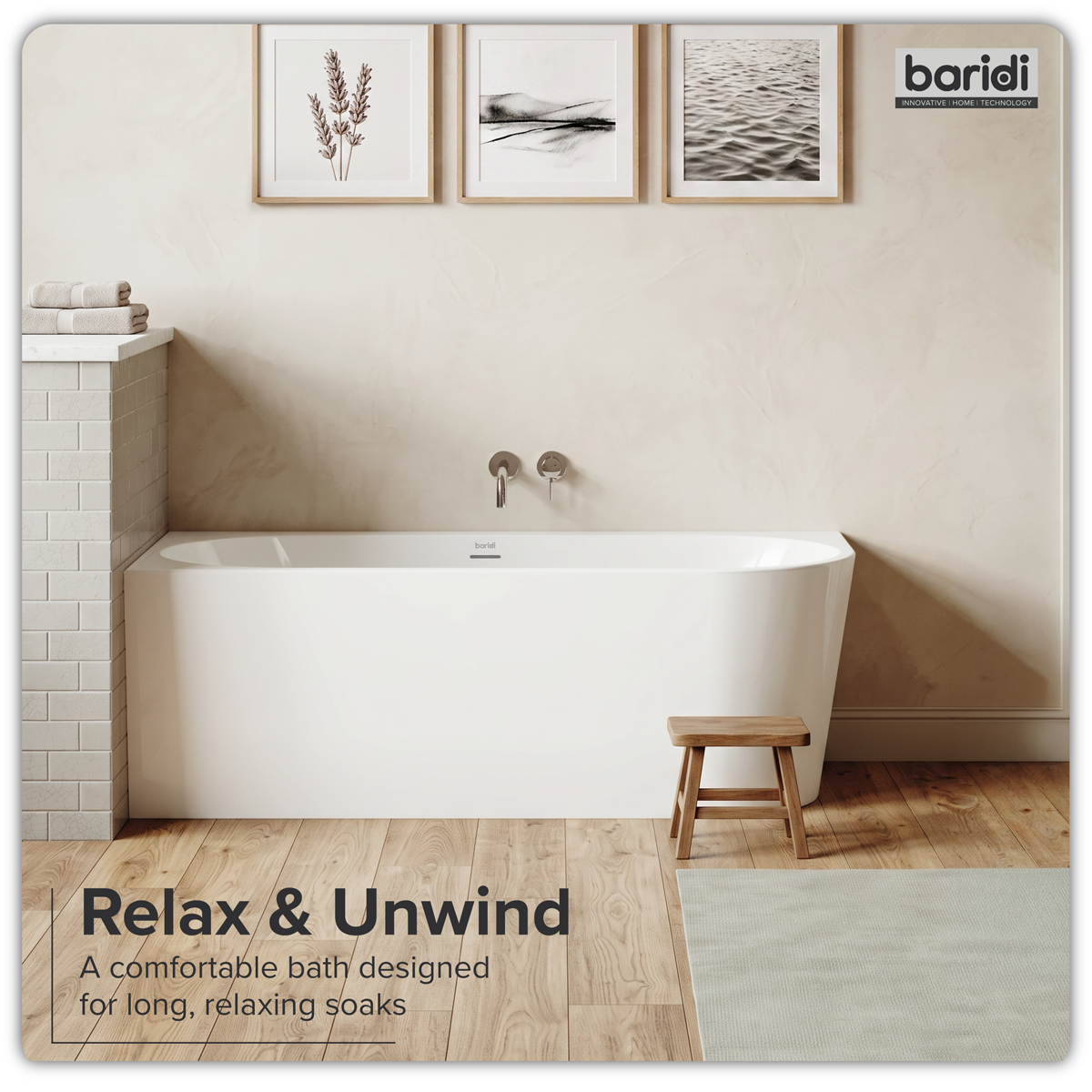 Baridi DH423 Baridi Left-Hand Corner Slim Rim Bath with Overflow System 150cm – Gloss White