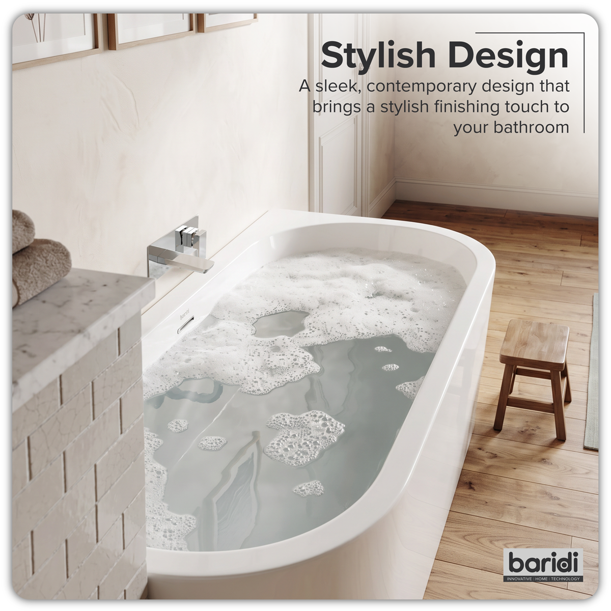 Baridi DH423 Baridi Left-Hand Corner Slim Rim Bath with Overflow System 150cm – Gloss White