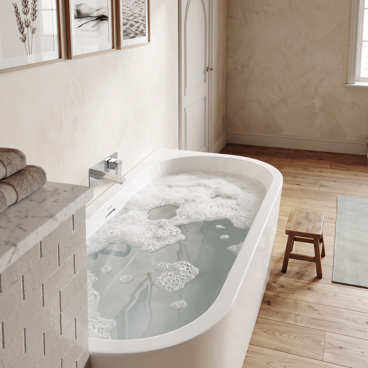 Baridi DH423 Baridi Left-Hand Corner Slim Rim Bath with Overflow System 150cm – Gloss White