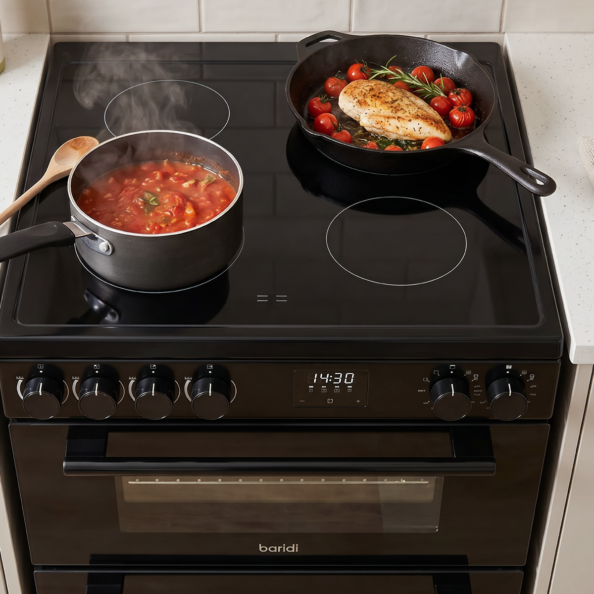 Baridi DH429 Baridi 60cm Freestanding Cooker with 99L Double Cavity & Ceramic Hob - Black