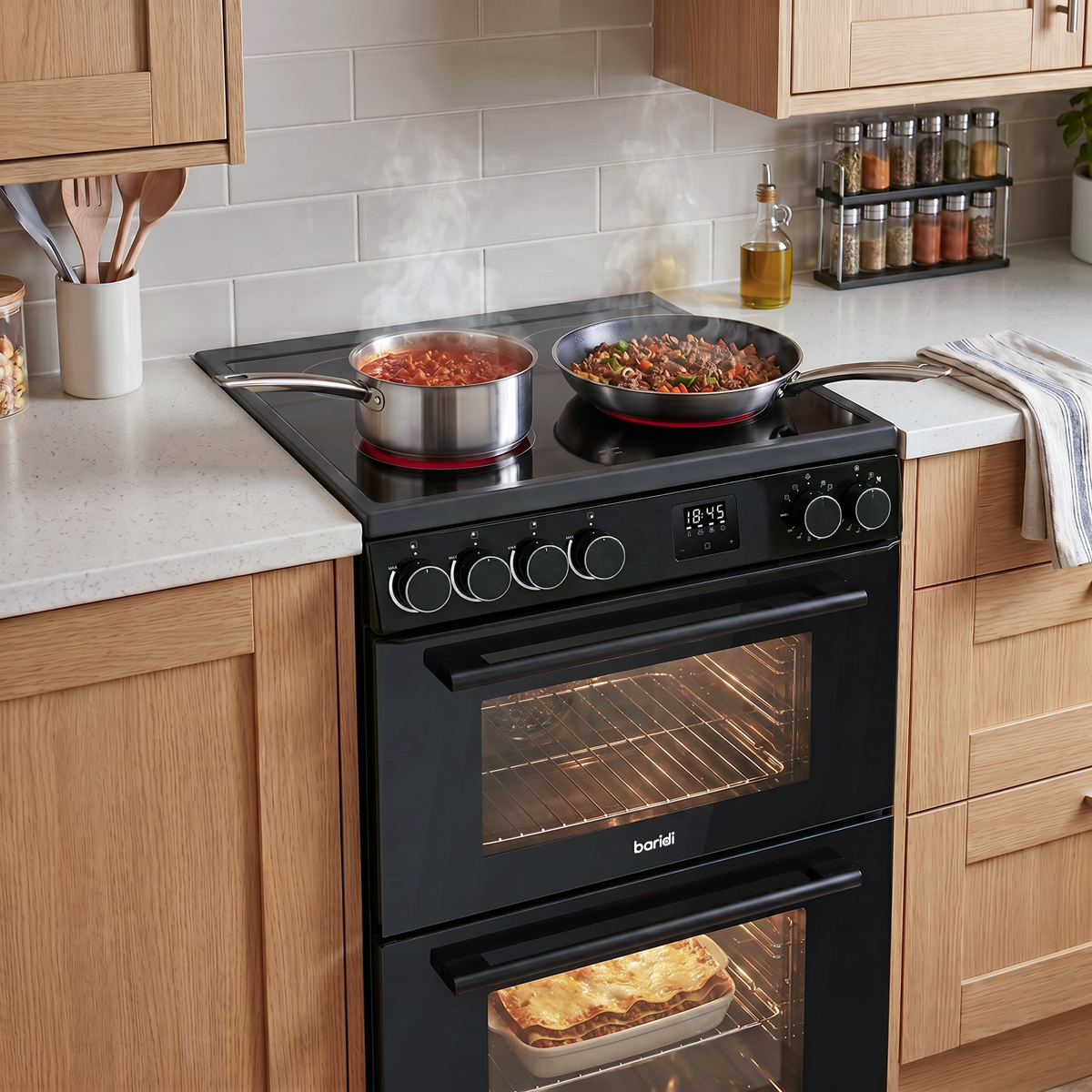 Baridi DH429 Baridi 60cm Freestanding Cooker with 99L Double Cavity & Ceramic Hob - Black
