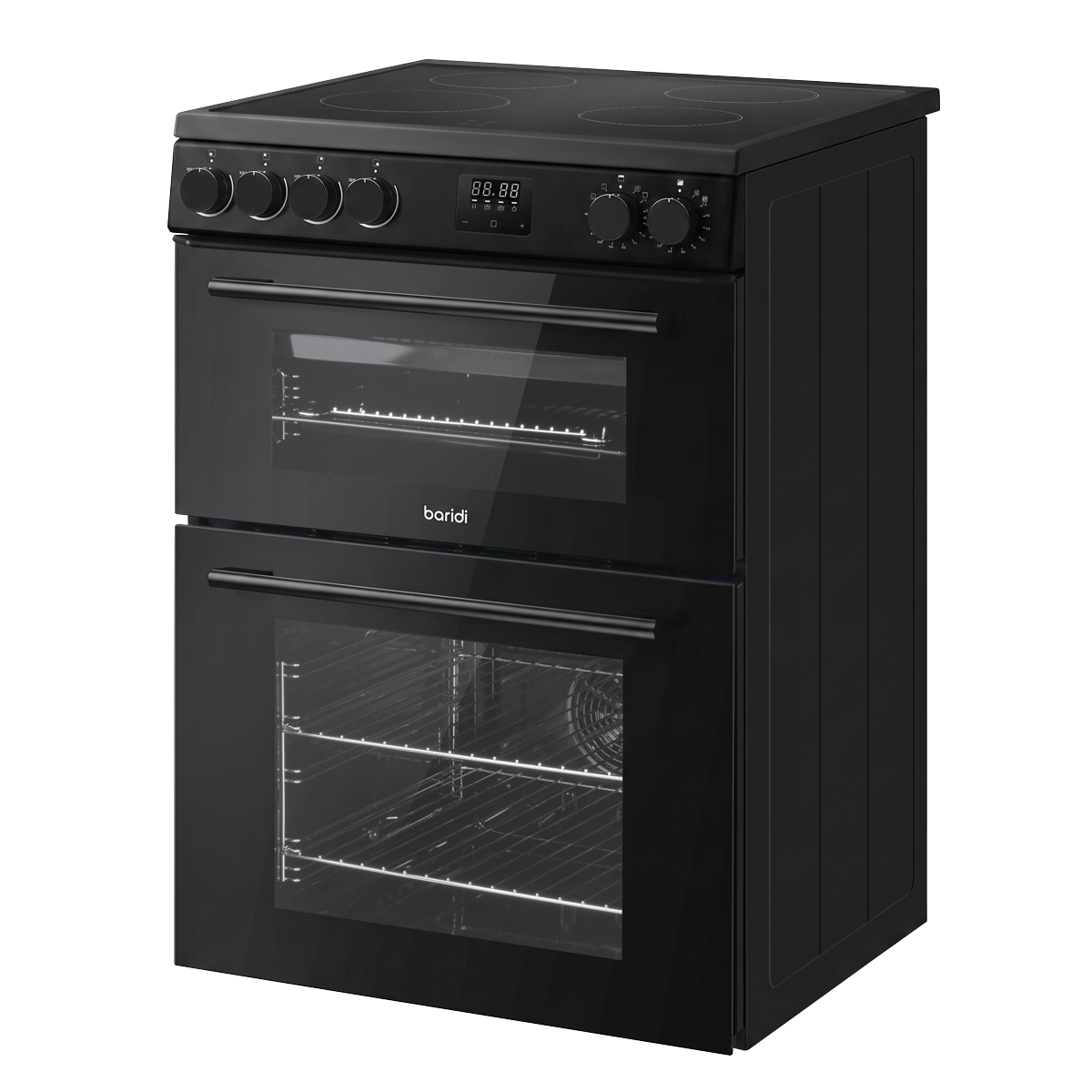 Baridi DH429 Baridi 60cm Freestanding Cooker with 99L Double Cavity & Ceramic Hob - Black