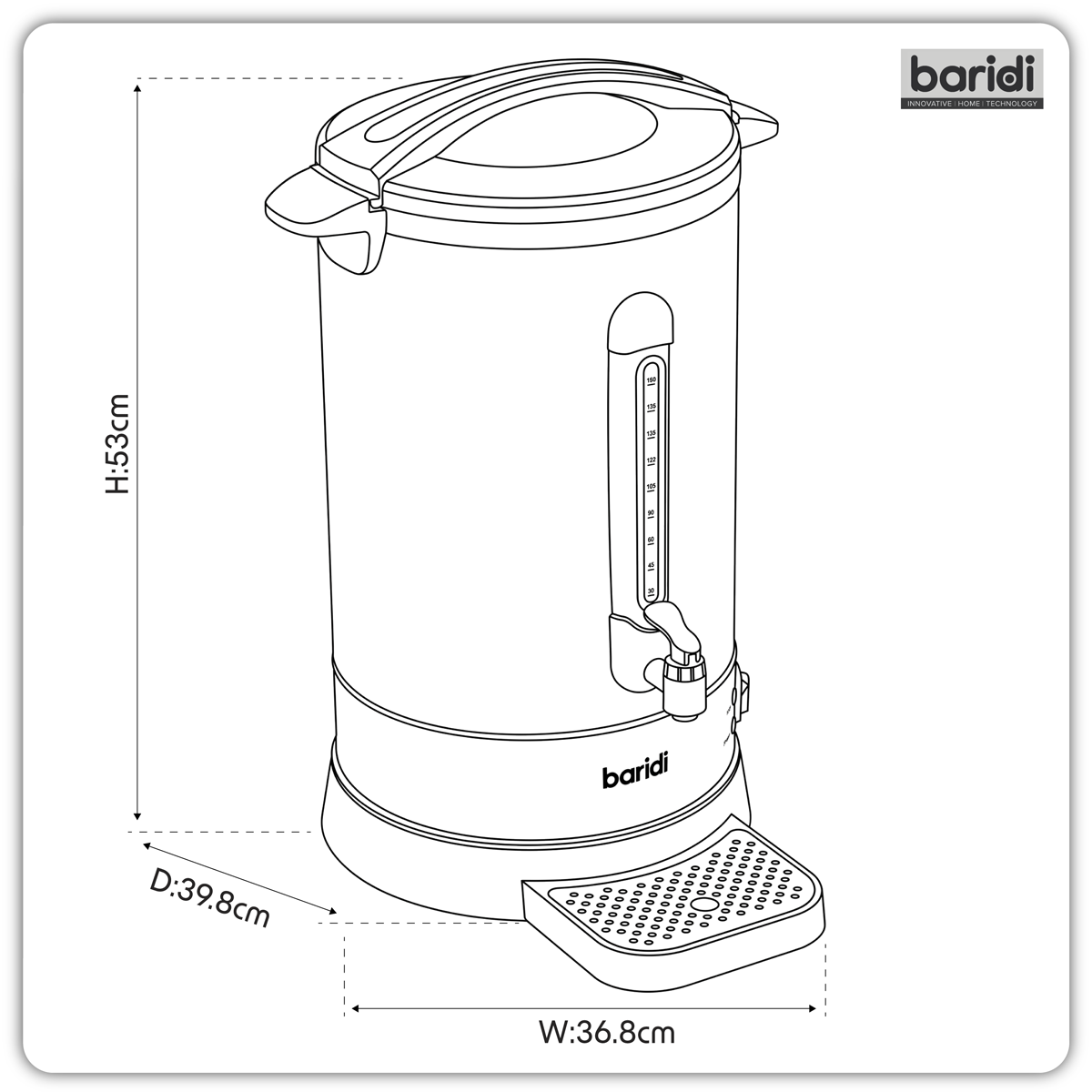 Baridi DH431 Baridi Hot Water Boiler/Tea Urn, 20L Capacity - Black