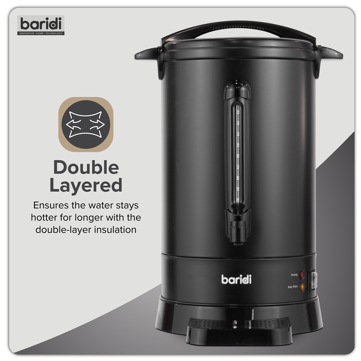Baridi DH431 Baridi Hot Water Boiler/Tea Urn, 20L Capacity - Black