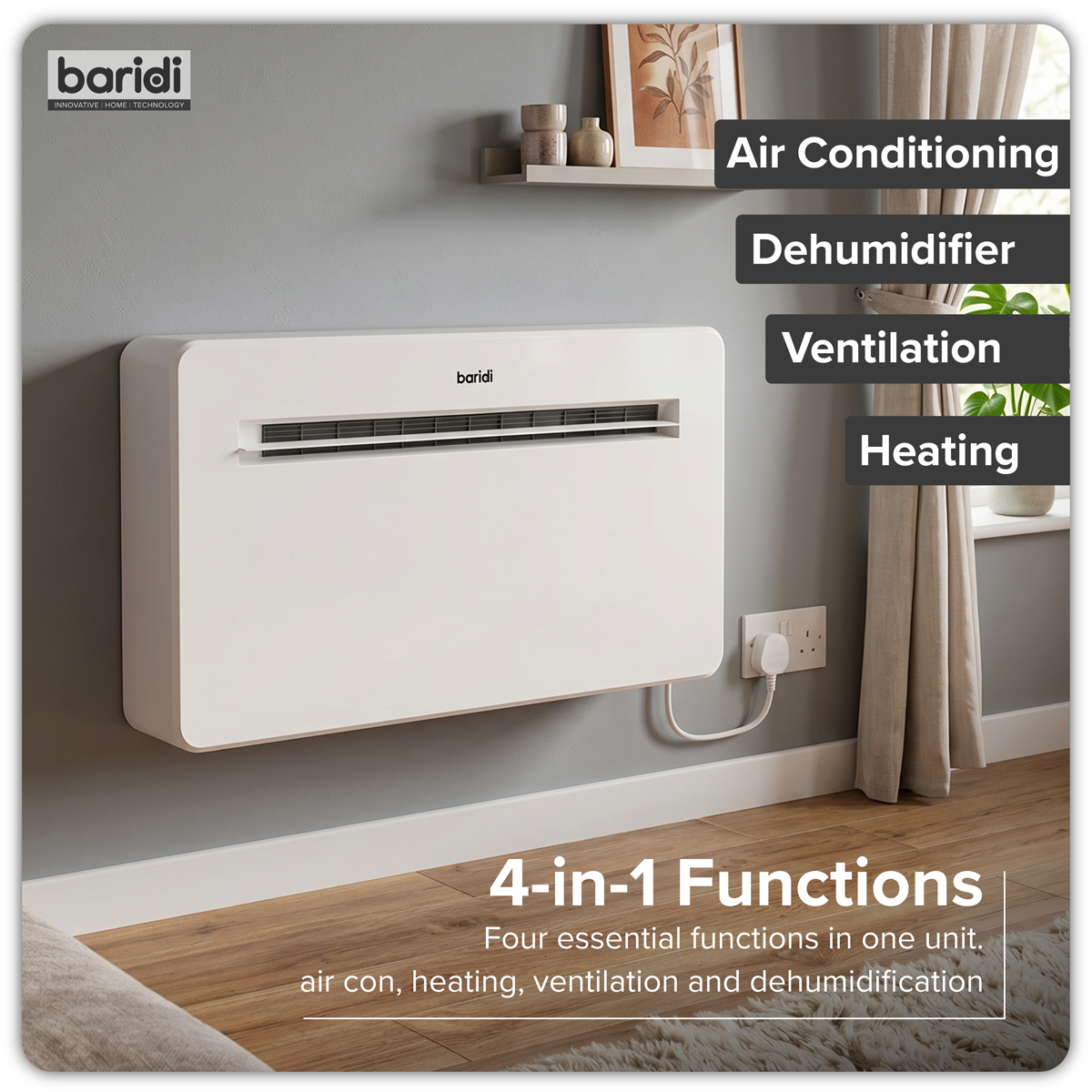 Baridi DH433 Baridi 4-in-1 Smart Monobloc Wall-Mounting Air Conditioning Unit 12,000Btu/hr - White