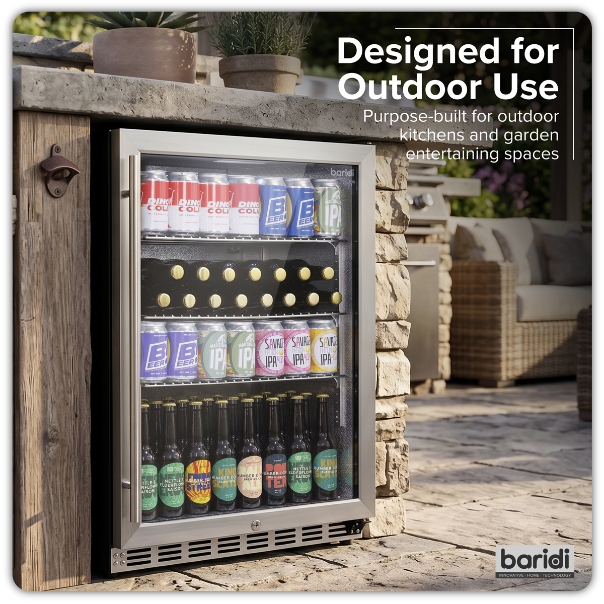 Baridi DH439 Baridi Outdoor Drinks/Beverage/Bar Fridge with Triple Glazed Door & Security Lock 150L - Stainless Steel
