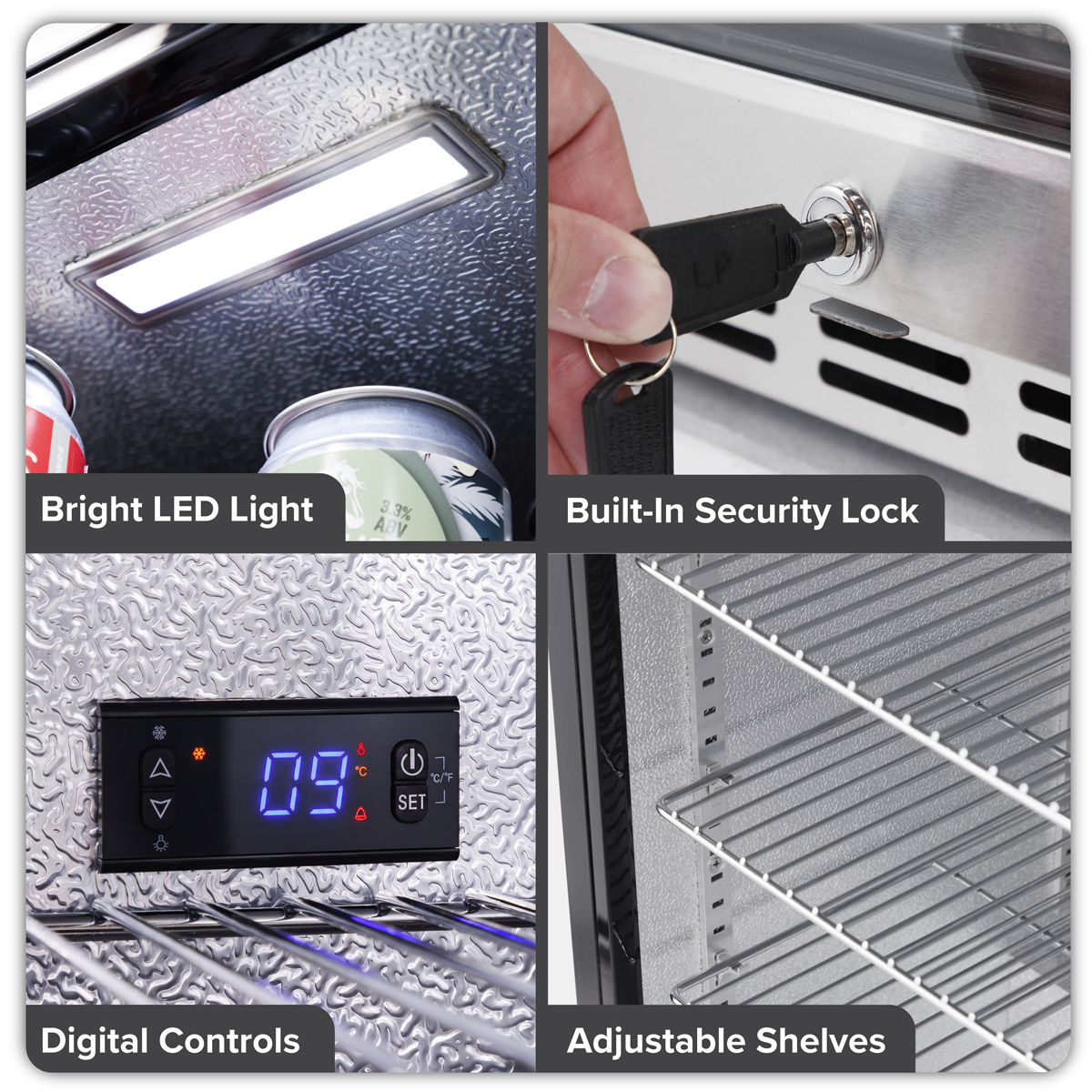 Baridi DH439 Baridi Outdoor Drinks/Beverage/Bar Fridge with Triple Glazed Door & Security Lock 150L - Stainless Steel