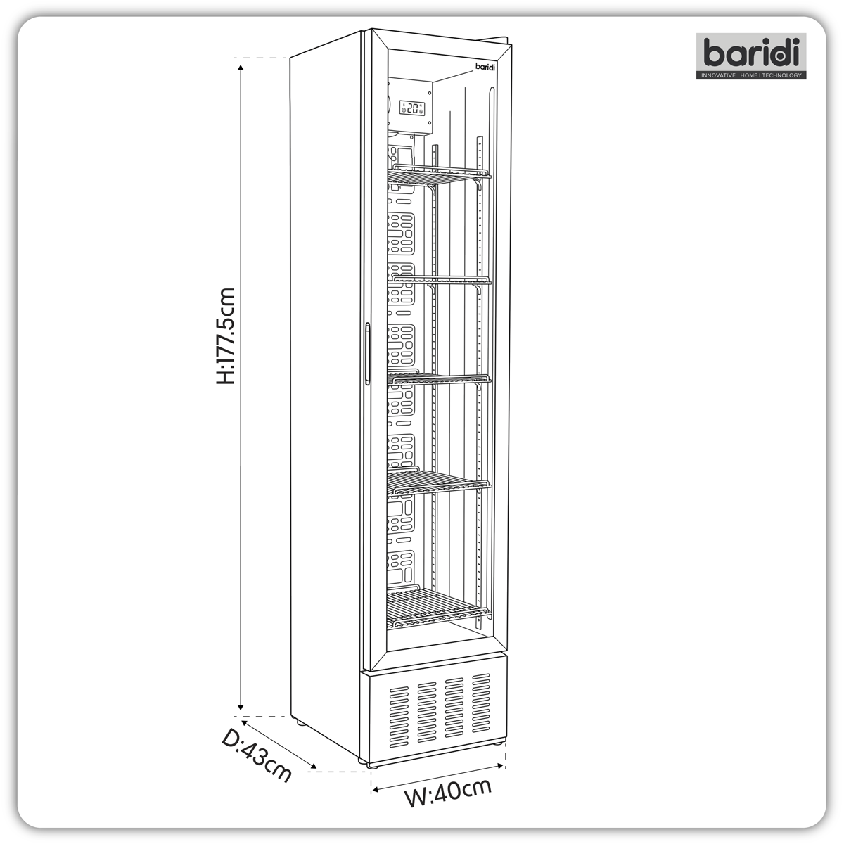 Baridi DH440 Baridi Tall Drinks/Bar Fridge with Digital Controls & Auto Defrost 160L - Black