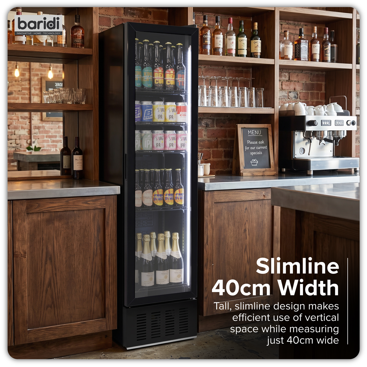 Baridi DH440 Baridi Tall Drinks/Bar Fridge with Digital Controls & Auto Defrost 160L - Black
