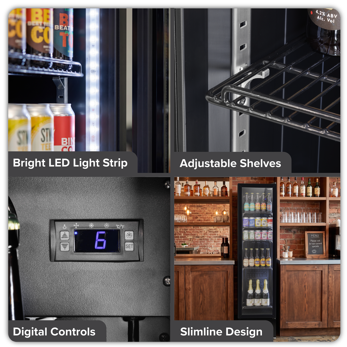 Baridi DH440 Baridi Tall Drinks/Bar Fridge with Digital Controls & Auto Defrost 160L - Black