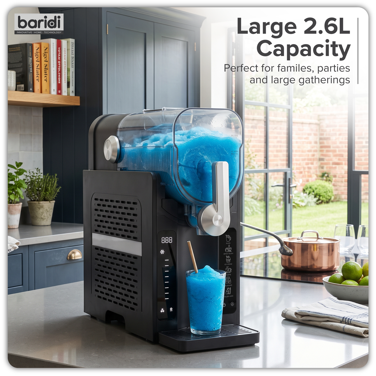 Baridi DH443 Baridi Slush & Ice Cream Machine, 7 Presets, 2.6L Capacity – Black