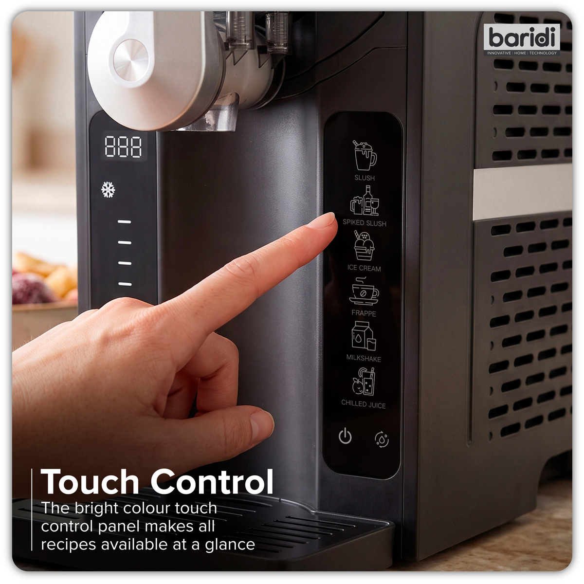 Baridi DH443 Baridi Slush & Ice Cream Machine, 7 Presets, 2.6L Capacity – Black