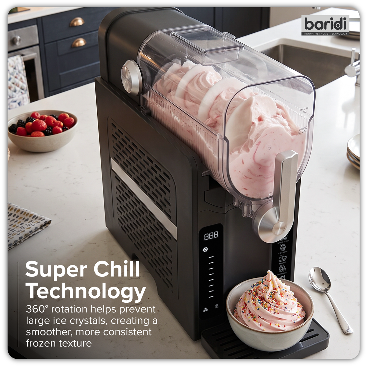 Baridi DH443 Baridi Slush & Ice Cream Machine, 7 Presets, 2.6L Capacity – Black