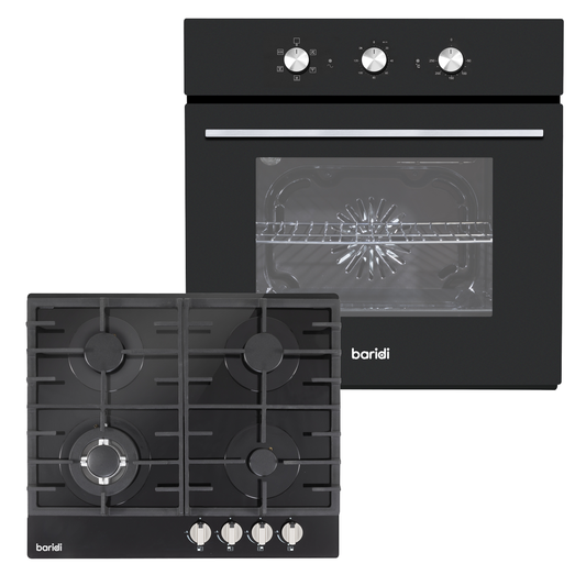Baridi DH448 Baridi Integrated Fan-Assisted Oven with Timer & Black Glass Gas Hob Appliance Bundle – 60cm