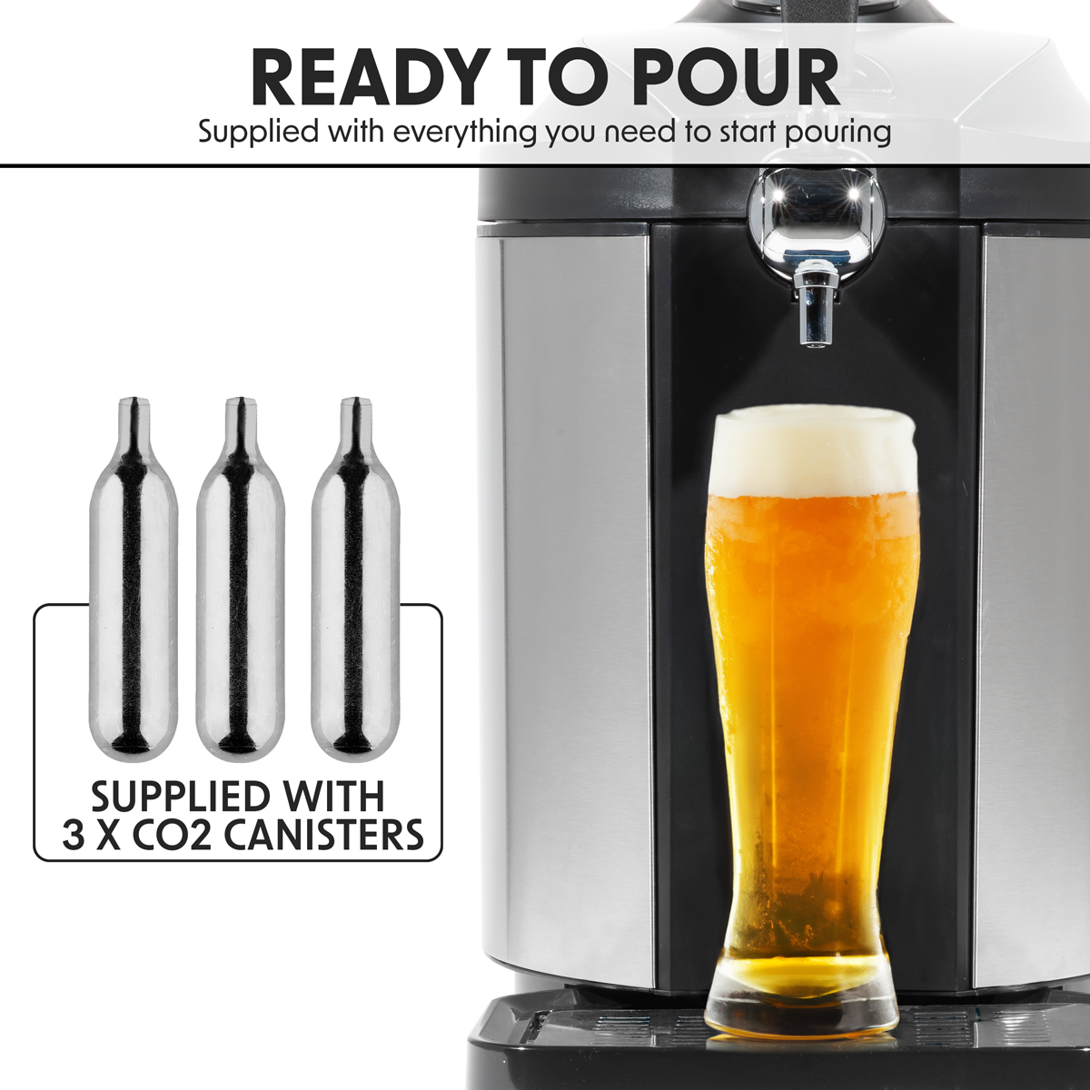 Baridi DH49 Baridi Mini Keg Draft Beer Dispenser Tap with Integrated Cooling 5L Capacity