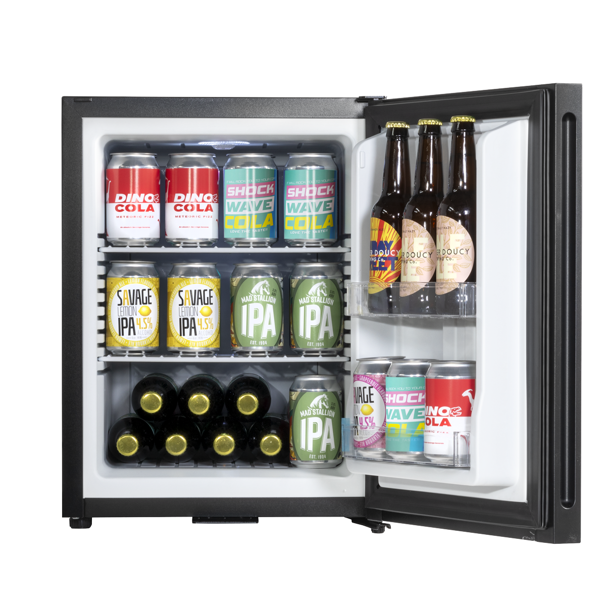 Baridi DH58 Baridi Mini Drinks & Wine Fridge with Wire Shelves, LED Light & Security Lock 35L - Black