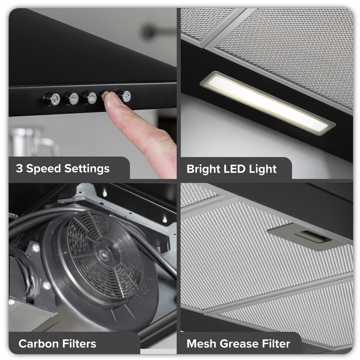 Baridi DH59 Baridi Cooker Hood, Chimney Style with Carbon Filters 90cm - Black