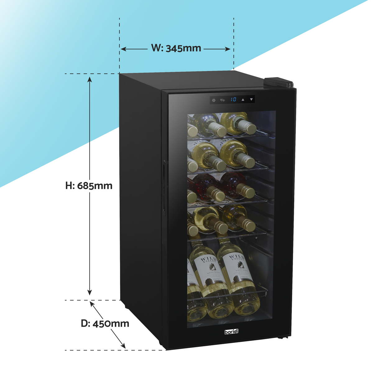 Baridi DH5 Baridi 15 Bottle Wine Fridge with Digital Touch Screen Controls & LED Light - Black
