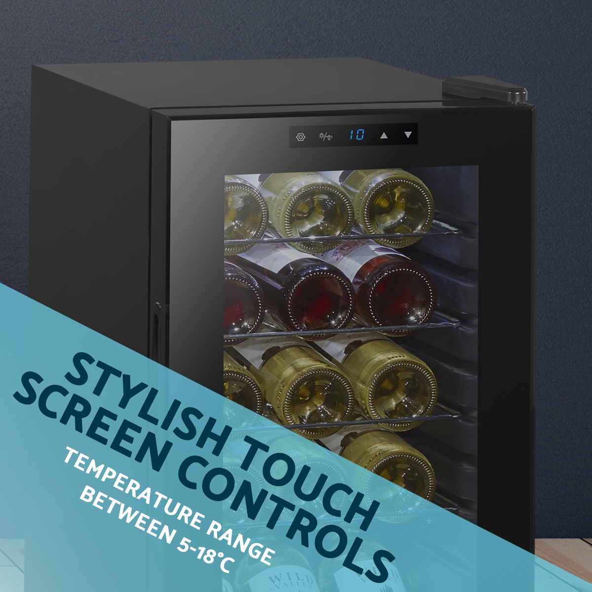 Baridi DH5 Baridi 15 Bottle Wine Fridge with Digital Touch Screen Controls & LED Light - Black