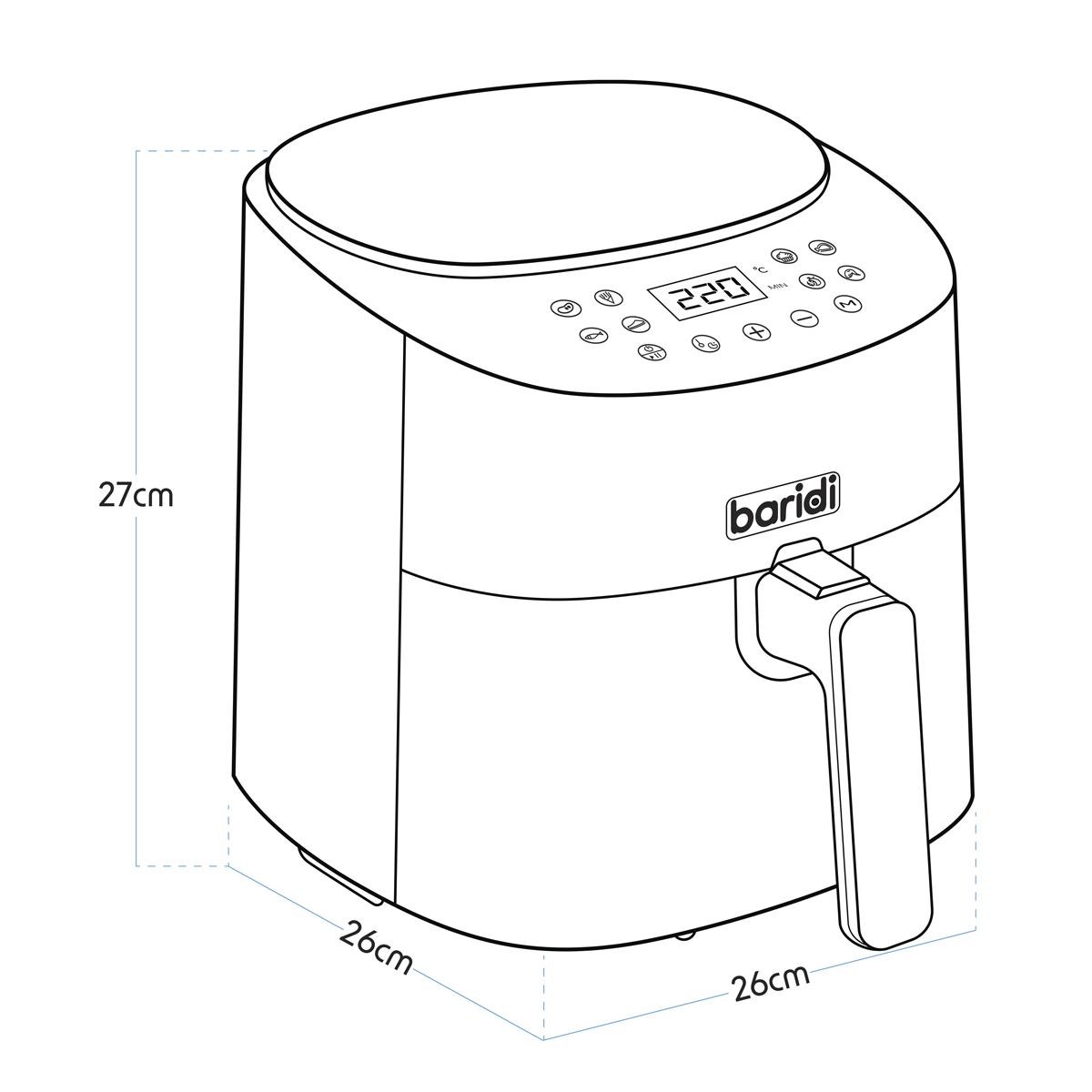 Baridi DH60 Baridi Single Zone Air Fryer with 8 Preset Functions 3.5L Capacity