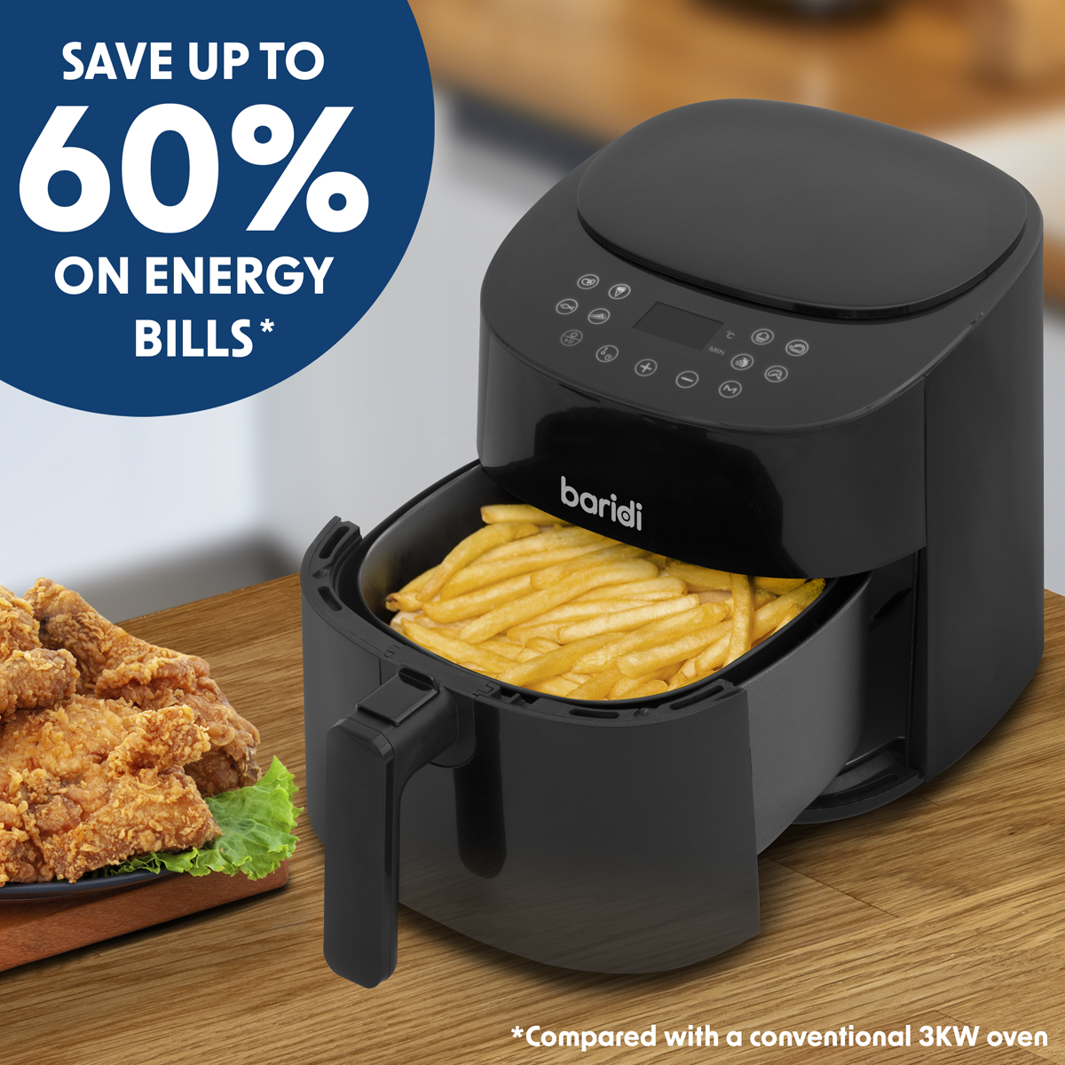 Baridi DH60 Baridi Single Zone Air Fryer with 8 Preset Functions 3.5L Capacity